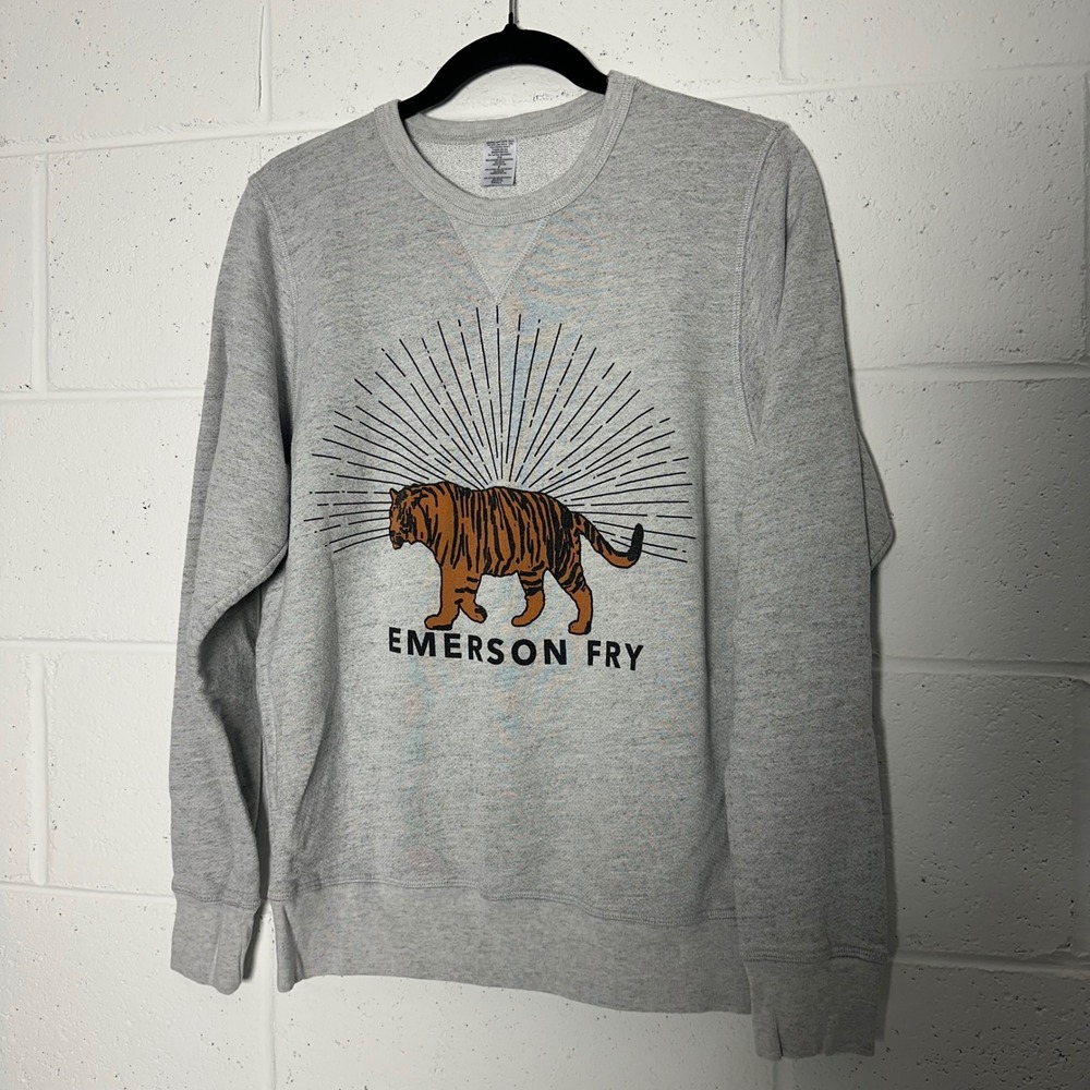 Emerson Fry Tiger Graphic Sweatshirt Heather Gray Crewneck Small Made in USA